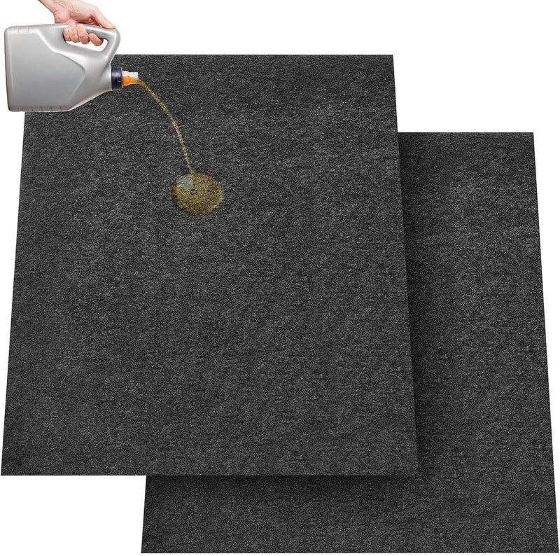 Datanly 2 Pcs Garage Floor Mat 29 x 36 Inch Oil Spill Mat Oil Absorbent Pads Reusable, Washable, Waterproof Backing Contains Liquids, Protects Garage Floor or Driveway Surface, Black - Image 1